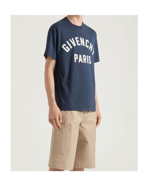 Givenchy Blue Paris Logo Printed Crewneck T-Shirt for men