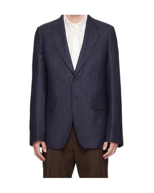 MM6 by Maison Margiela Blue Frayed Single-Breasted Blazer for men
