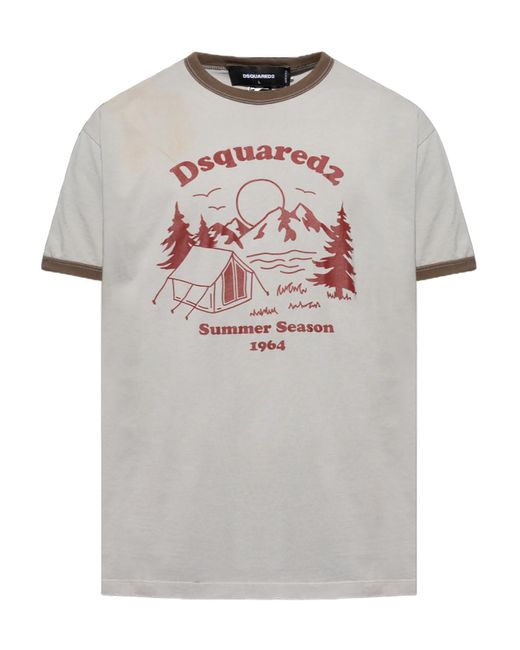 DSquared² Gray Graphic Printed Crewneck T-Shirt for men