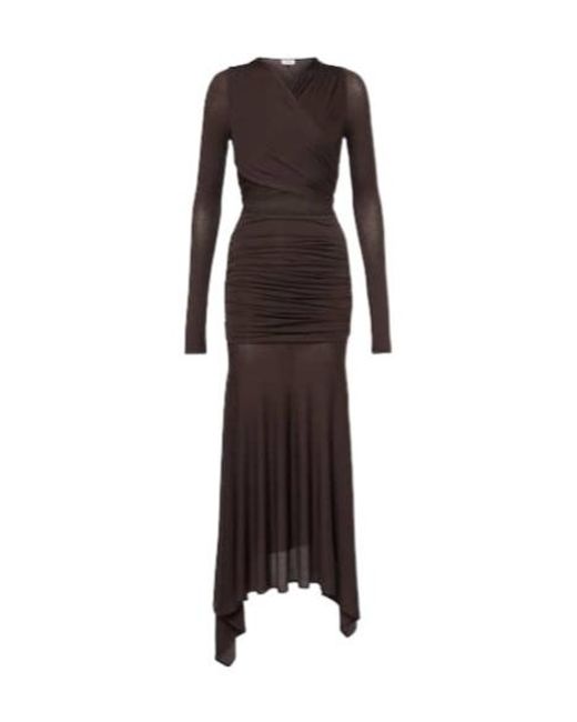 The Attico Brown Sheer Embroidered Tulle Midi Dress