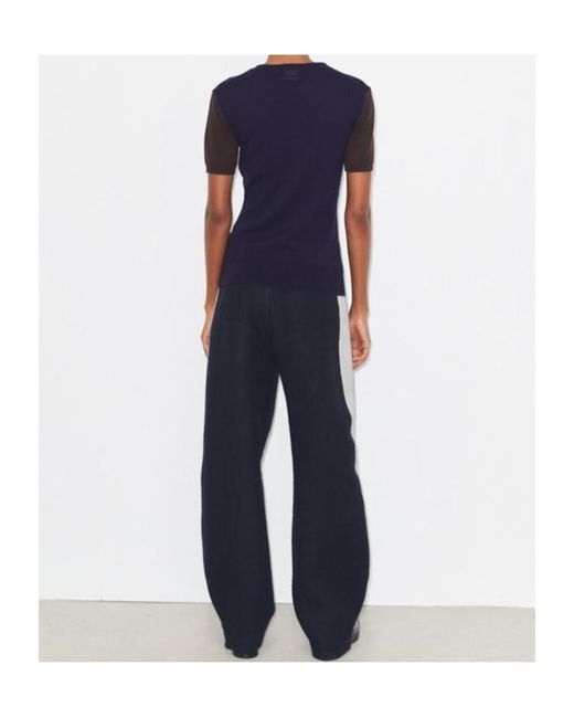 Tory Burch Blue Short-Sleeve Buttoned Wool T-Shirt