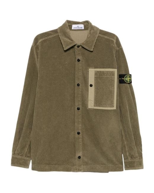 Stone Island Green Corduroy-Texture Chest-Pocket Shirt for men