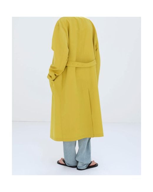 Auralee Yellow Belted Contrast-Collar Coat for men