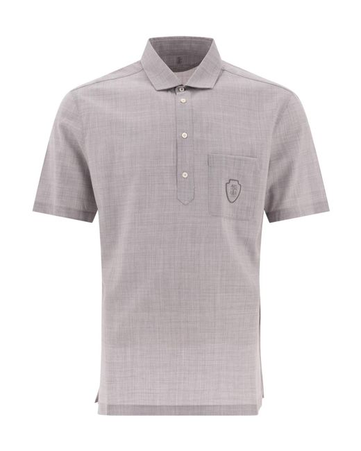 Brunello Cucinelli Gray Logo Detailed Short Sleeved Polo Shirt for men