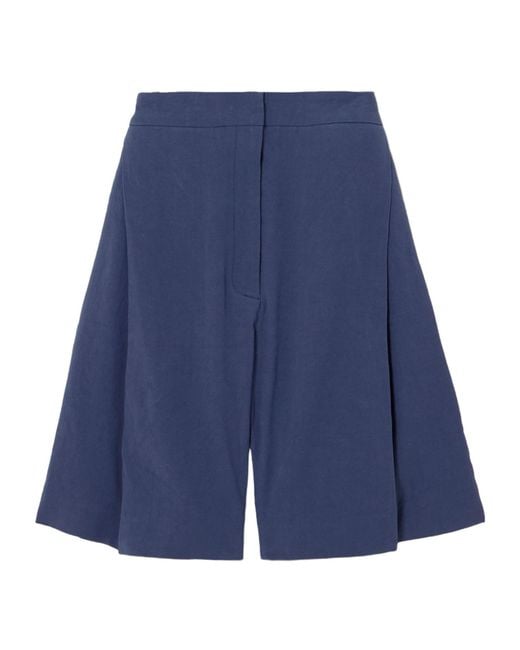TOVE Blue Pleated Linen-Blend Shorts