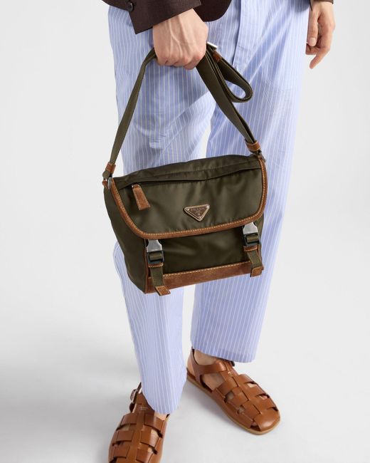 Prada Green Re-Nylon Triangle-Logo Panelled Messenger Bag for men