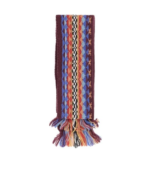 Dries Van Noten Red Jacquard Wool Scarf