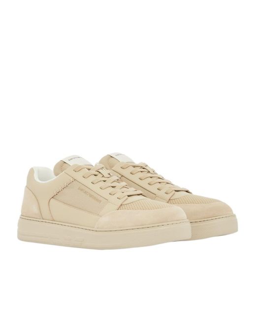 Emporio Armani Natural Panelled Logo Low-Top Sneakers for men
