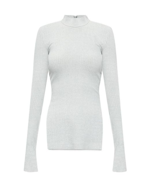 Helmut Lang White Mock Neck Ribbed Knit Top