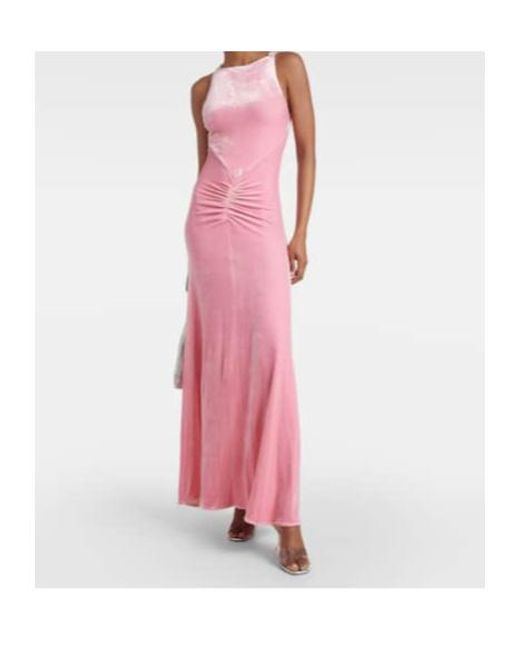 Rabanne Pink Embellished Ruched Velvet Gown