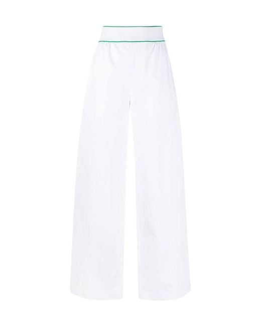 Bottega Veneta White Logo Waistband Wide Leg Trousers