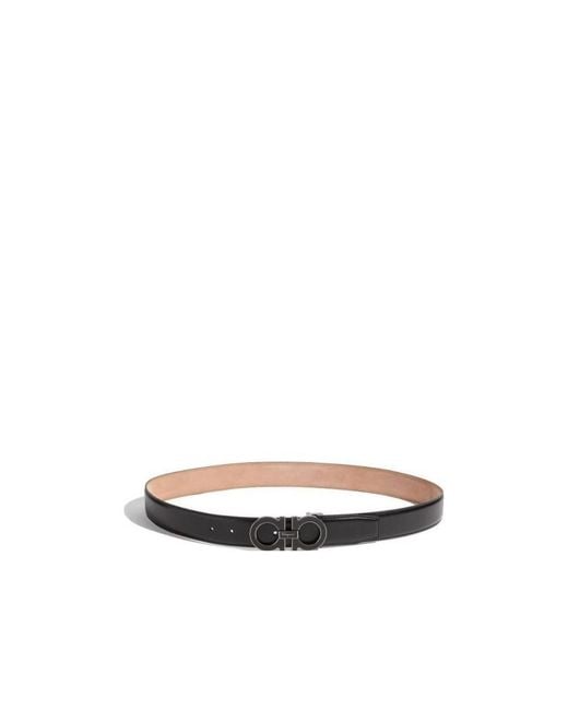 Ferragamo White Double Gancini Buckle Belt for men