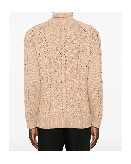 Brunello Cucinelli Natural Cable-Knit Roll-Neck Sweater