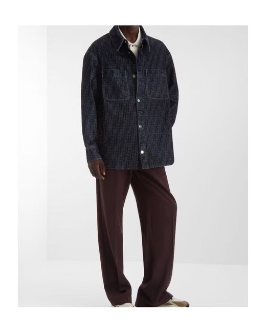 Fendi Blue Ff Jacquard Jeans Jacket for men