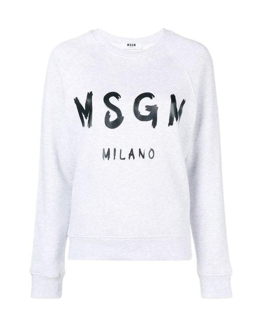 MSGM White Logo Printed Hoodie