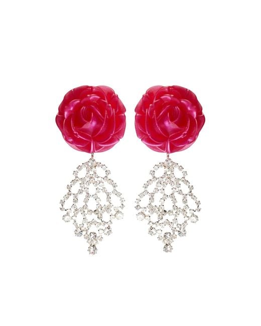 Magda Butrym Red Crystal-Embellished Floral Drop Earrings