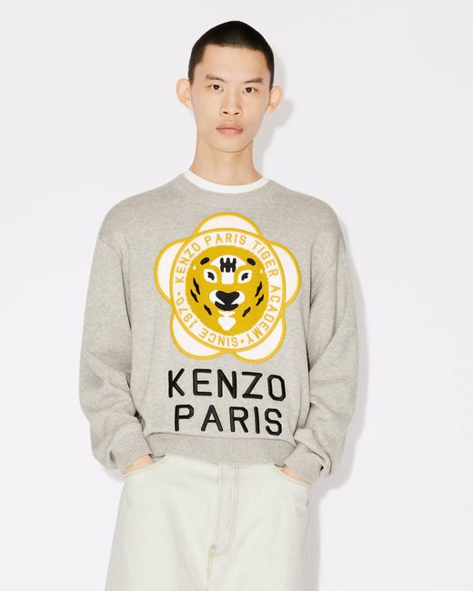KENZO White Logo Embroidered Crewneck Sweater for men
