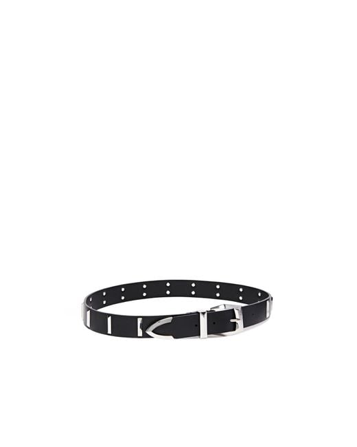 Pinko White Leather Belt With Rectangular Studs, 3 Cm