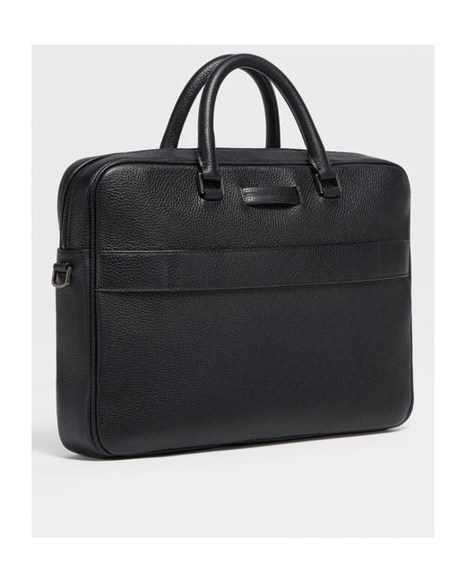 Zegna Black Edgy Logo-Lettering Leather Briefcase for men