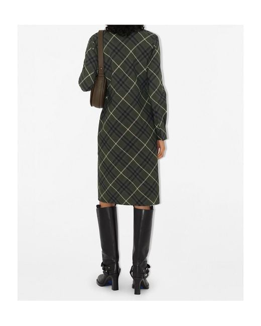 Burberry Green Checkered Long-Sleeve Shirt Dress