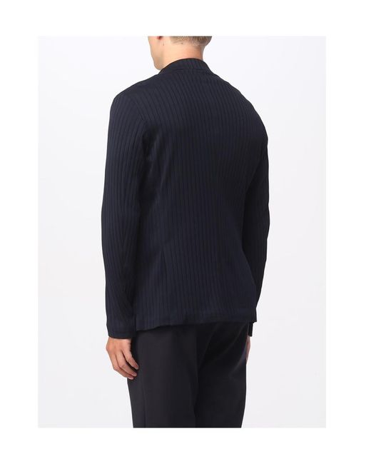 Emporio Armani Blue Stripe Patterned Single Breasted Jacket for men