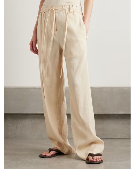 Proenza Schouler Natural Magnus Drawstring Wide-Leg Pants