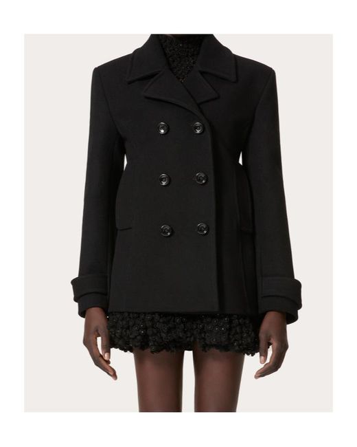 Valentino Black Double-Breasted Long-Sleeved Coat