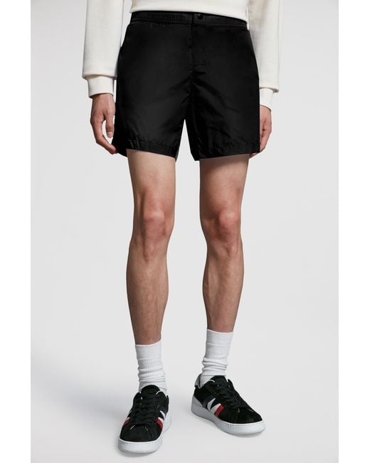 Moncler Black Logo Patch Drawstring Swim Shorts for men