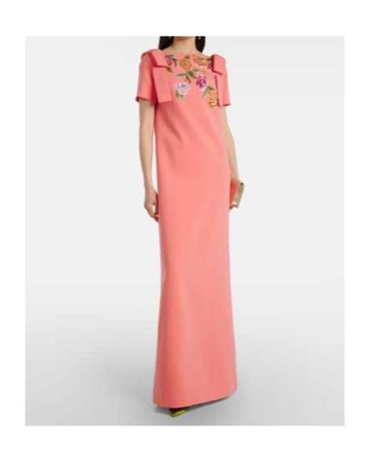 Carolina Herrera Pink Bow-Detail Embellished Floral Gown