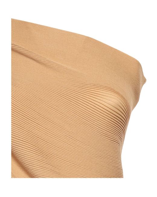 Alberta Ferretti Natural Draped One-Shoulder Top