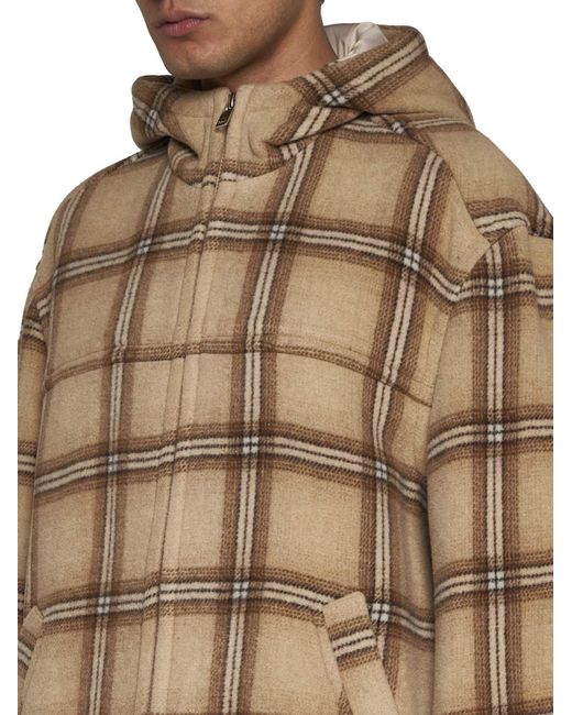 Isabel Marant Brown Checked Hooded Drawstring-Trim Jacket for men