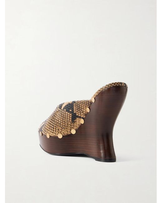 Magda Butrym Brown Studded Snake-Effect Leather Wedge Mules