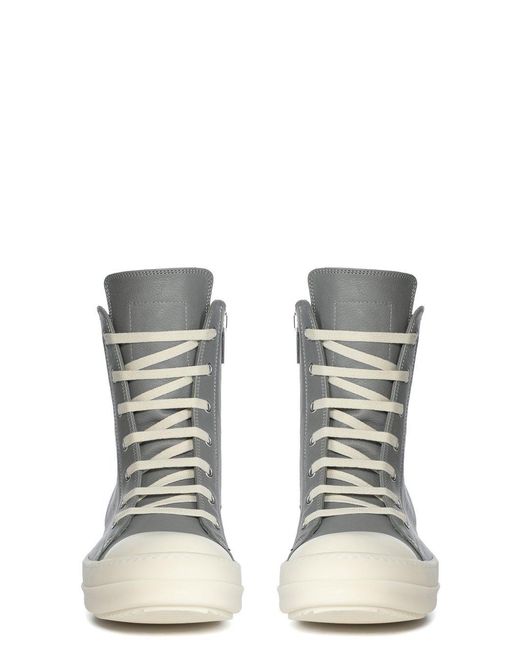Rick Owens Gray Zipped Leather High-Top Sneakers for men