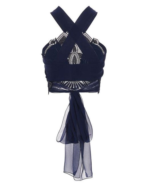 Alberta Ferretti Blue Lace-Detailed Cropped Top