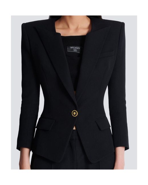 Balmain Black Grain De Poudre 1-Button Jacket