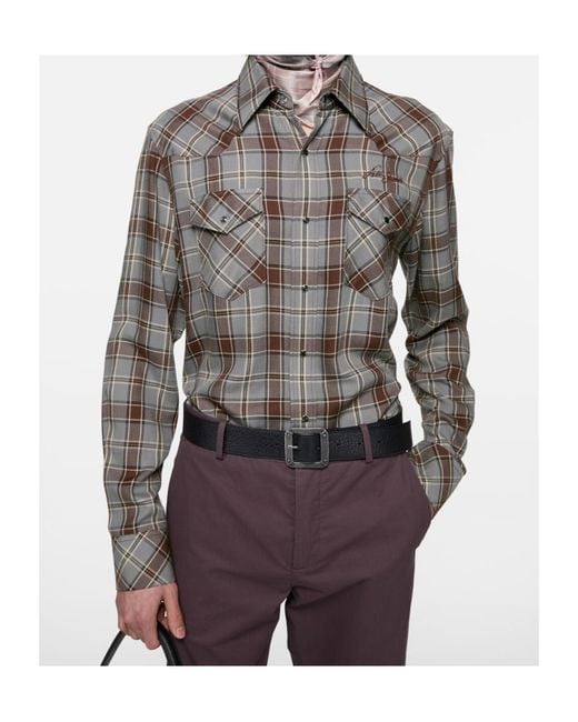 Acne Gray Checked Button-Down Shirt for men