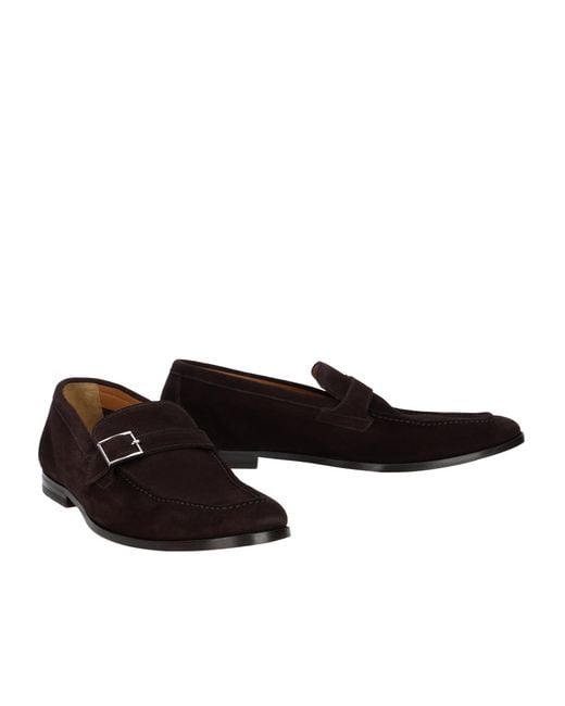 Doucal's Black Buckled Suede Loafers for men