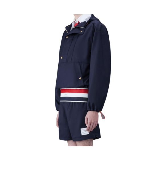 Thom Browne Blue Rwb-Stripe Hooded Jacket for men