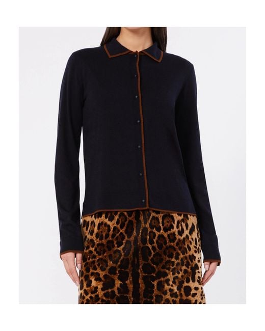 Max Mara Blue Studio Targa Contrast Trim Cardigan