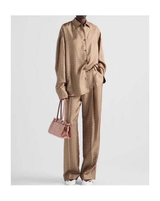 Prada Natural Silk Twill Printed Trousers