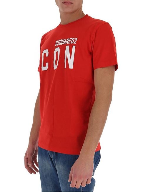 DSquared² Red Icon Logo Print T-Shirt for men