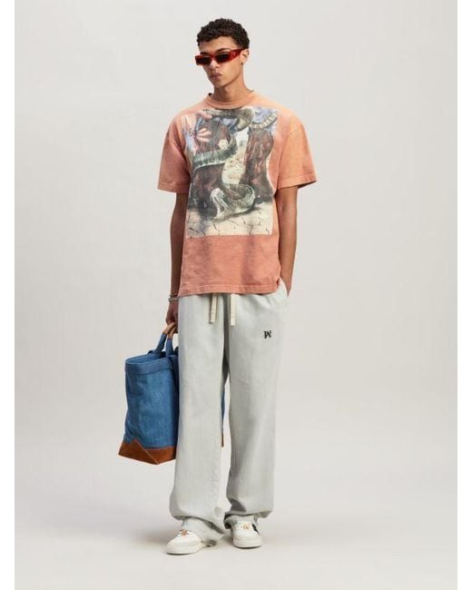 Palm Angels Gray Graphic Printed Crewneck T-Shirt for men
