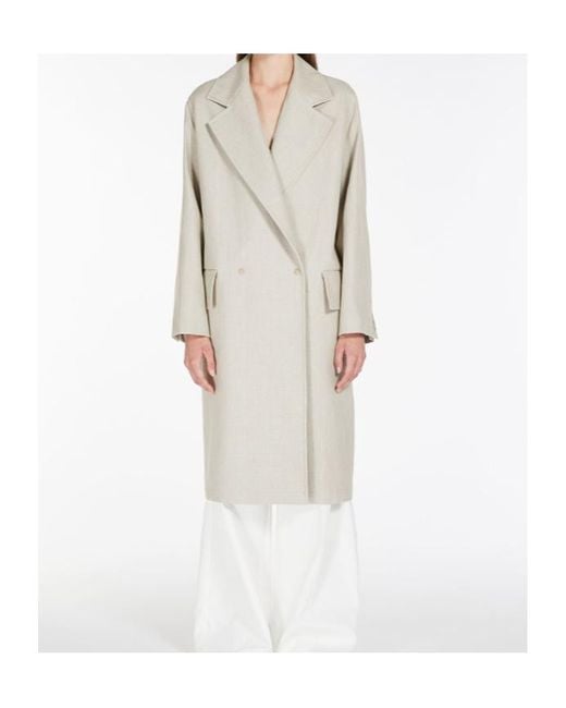 Max Mara White Double-Breasted Long-Sleeved Coat