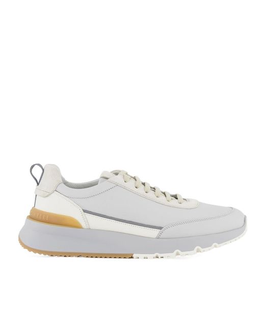 Brunello Cucinelli White Logo-Detailed Lace-Up Sneakers for men
