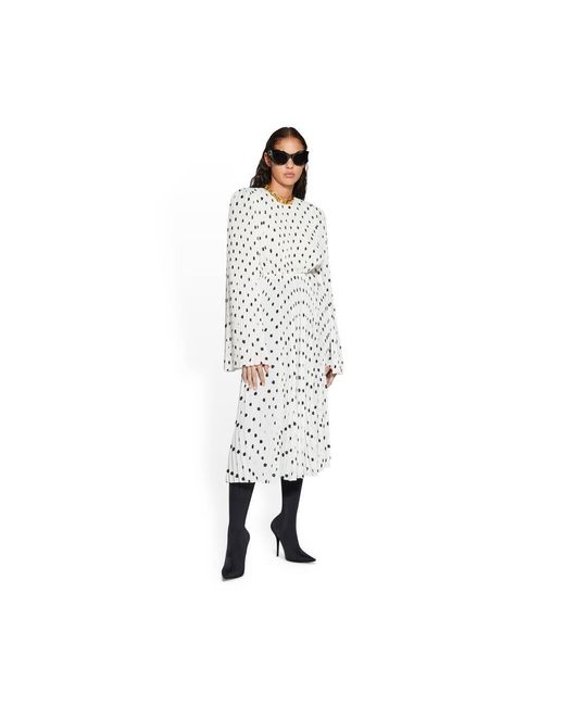 Balenciaga White Polka Dots Printed Pleated Dress