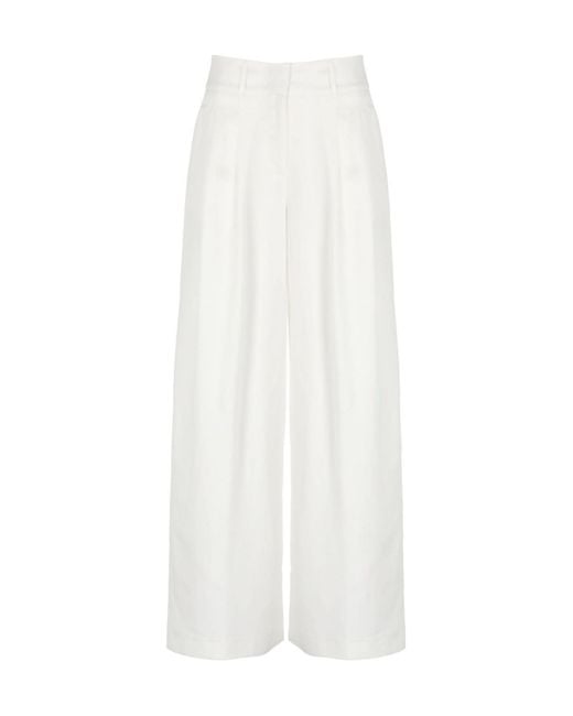 Peserico White Pleated Wide-Leg Pants