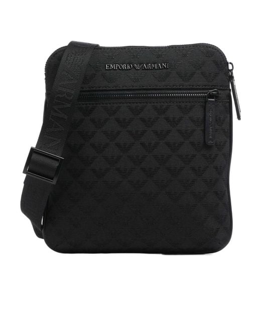 Emporio Armani Black All-Over Jacquard Eagle Flat Shoulder Bag for men