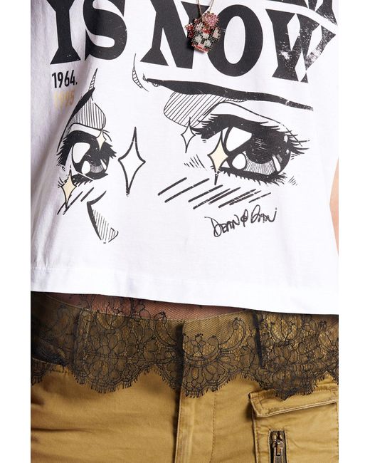 DSquared² White Graphic Printed Crewneck T-Shirt