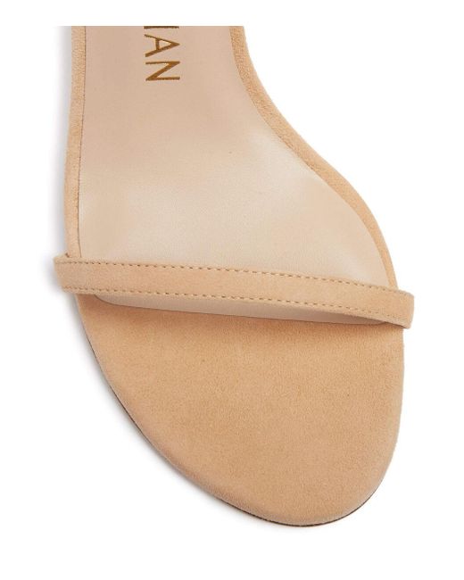 Stuart Weitzman White One-Word Loop Sandals With High Heels