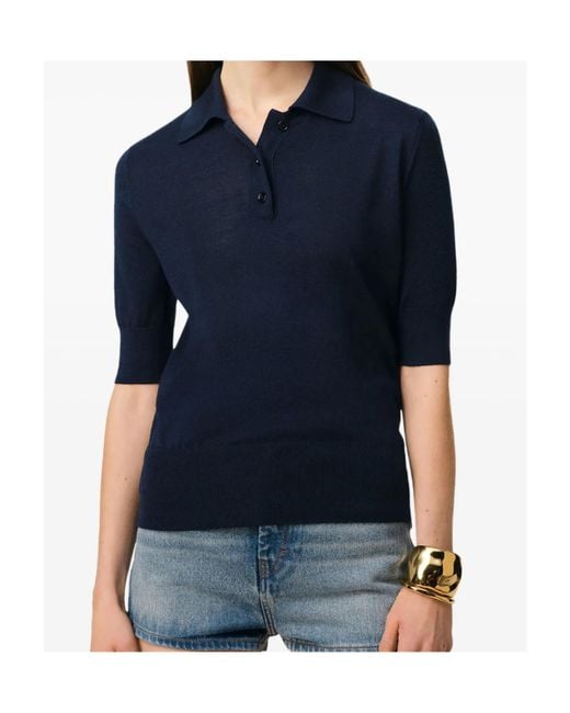 AMI Blue Ami De Coeur Fine Knit Polo Top